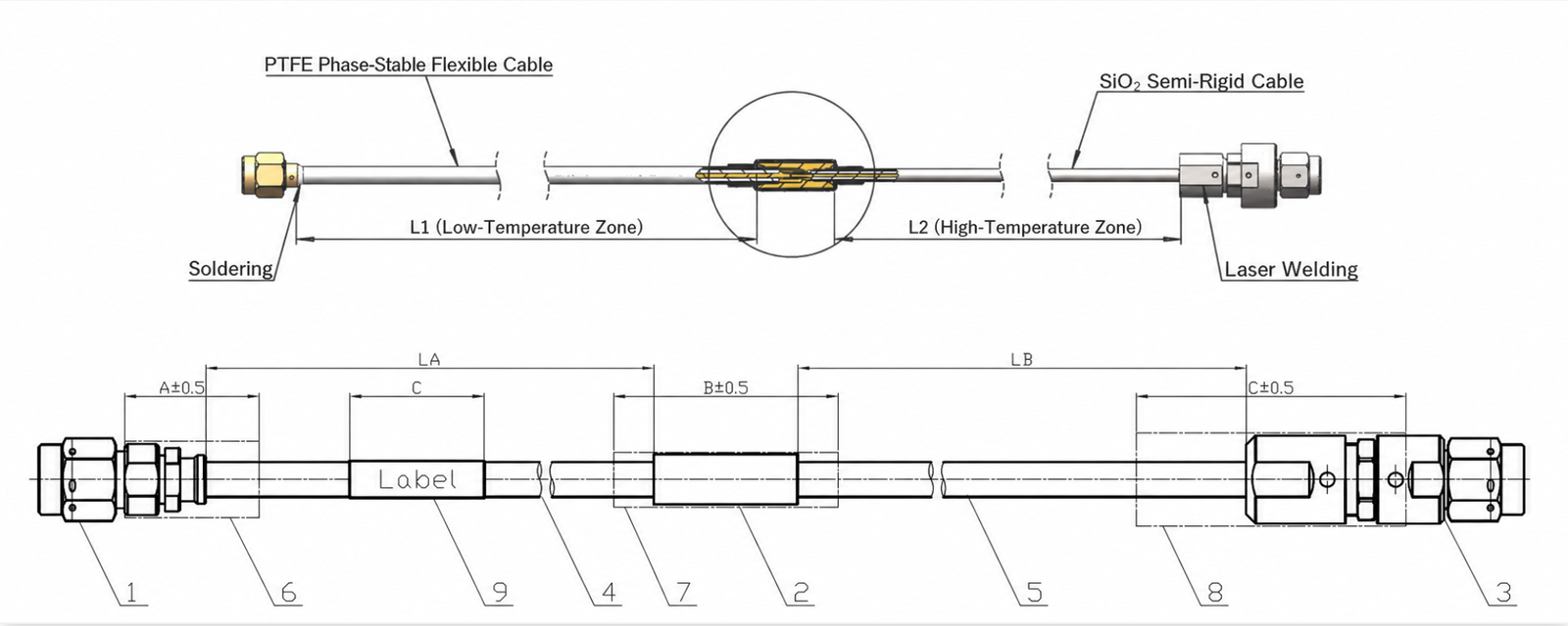 38 GHz Cable Assembly Engineering Drawing
